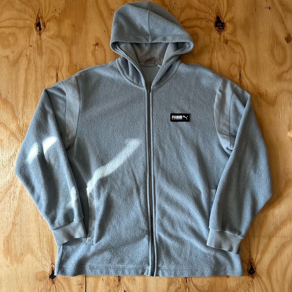 PUMA Sportswear Oversized Light Blue Terry Cloth Zip-Up Hoodie Large